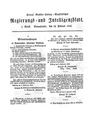 Herzogl.-Sachsen-Coburg-Saalfeldisches Regierungs- und Intelligenzblatt (Coburger Regierungs-Blatt) Samstag 18. Februar 1826