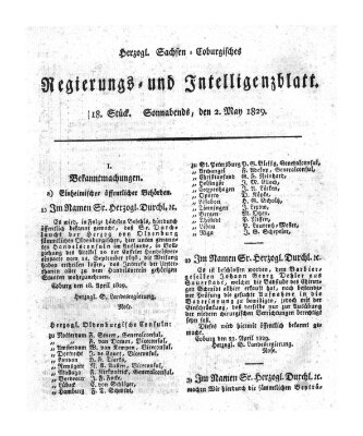 Herzogl.-Sachsen-Coburgisches Regierungs- und Intelligenzblatt (Coburger Regierungs-Blatt) Samstag 2. Mai 1829