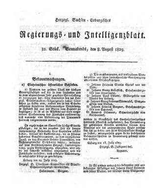 Herzogl.-Sachsen-Coburgisches Regierungs- und Intelligenzblatt (Coburger Regierungs-Blatt) Samstag 8. August 1829