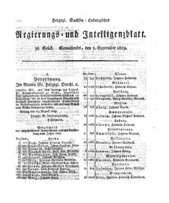 Herzogl.-Sachsen-Coburgisches Regierungs- und Intelligenzblatt (Coburger Regierungs-Blatt) Samstag 5. September 1829