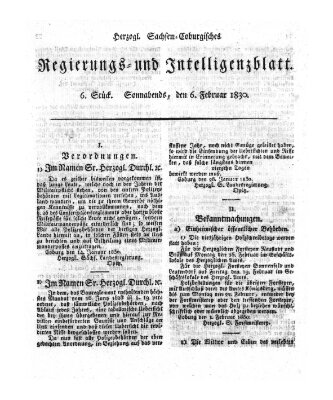 Herzogl.-Sachsen-Coburgisches Regierungs- und Intelligenzblatt (Coburger Regierungs-Blatt) Samstag 6. Februar 1830