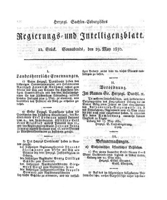 Herzogl.-Sachsen-Coburgisches Regierungs- und Intelligenzblatt (Coburger Regierungs-Blatt) Samstag 29. Mai 1830