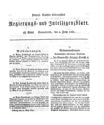 Herzogl.-Sachsen-Coburgisches Regierungs- und Intelligenzblatt (Coburger Regierungs-Blatt) Samstag 4. Juni 1831