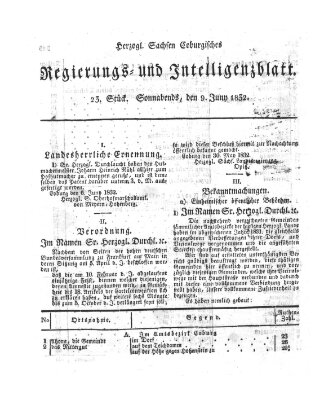 Herzogl.-Sachsen-Coburgisches Regierungs- und Intelligenzblatt (Coburger Regierungs-Blatt) Samstag 9. Juni 1832