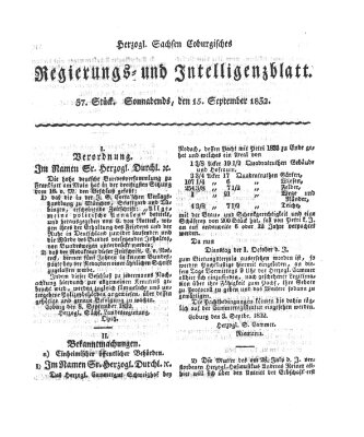 Herzogl.-Sachsen-Coburgisches Regierungs- und Intelligenzblatt (Coburger Regierungs-Blatt) Samstag 15. September 1832