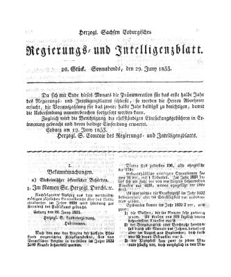 Herzogl.-Sachsen-Coburgisches Regierungs- und Intelligenzblatt (Coburger Regierungs-Blatt) Samstag 29. Juni 1833