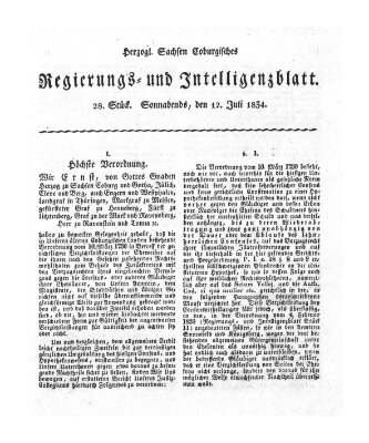 Herzogl.-Sachsen-Coburgisches Regierungs- und Intelligenzblatt (Coburger Regierungs-Blatt) Samstag 12. Juli 1834