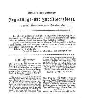 Herzogl.-Sachsen-Coburgisches Regierungs- und Intelligenzblatt (Coburger Regierungs-Blatt) Samstag 20. Dezember 1834