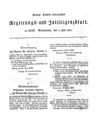 Herzogl.-Sachsen-Coburgisches Regierungs- und Intelligenzblatt (Coburger Regierungs-Blatt) Samstag 9. Juli 1836