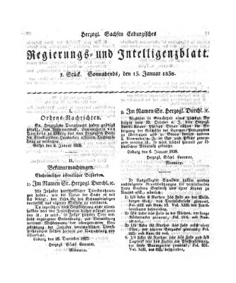 Herzogl.-Sachsen-Coburgisches Regierungs- und Intelligenzblatt (Coburger Regierungs-Blatt) Samstag 13. Januar 1838