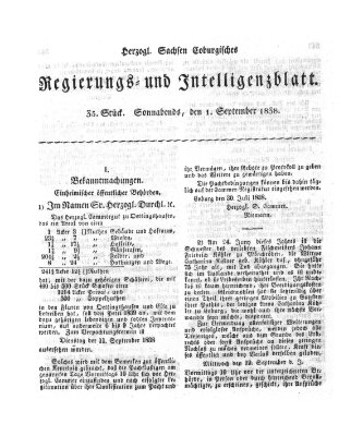Herzogl.-Sachsen-Coburgisches Regierungs- und Intelligenzblatt (Coburger Regierungs-Blatt) Samstag 1. September 1838