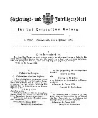 Regierungs- und Intelligenzblatt für das Herzogtum Coburg (Coburger Regierungs-Blatt) Samstag 9. Februar 1839