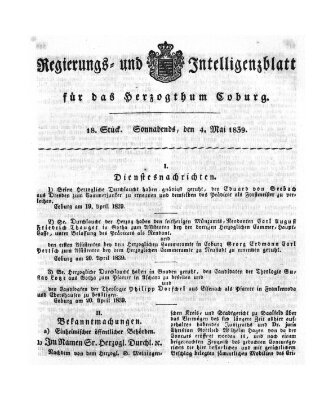 Regierungs- und Intelligenzblatt für das Herzogtum Coburg (Coburger Regierungs-Blatt) Samstag 4. Mai 1839