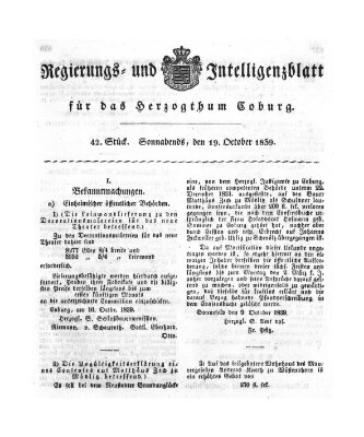 Regierungs- und Intelligenzblatt für das Herzogtum Coburg (Coburger Regierungs-Blatt) Samstag 19. Oktober 1839