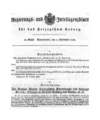 Regierungs- und Intelligenzblatt für das Herzogtum Coburg (Coburger Regierungs-Blatt) Samstag 2. November 1839