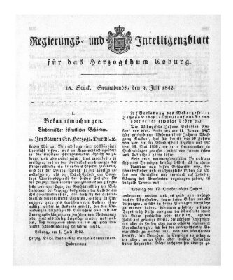 Regierungs- und Intelligenzblatt für das Herzogtum Coburg (Coburger Regierungs-Blatt) Samstag 9. Juli 1842
