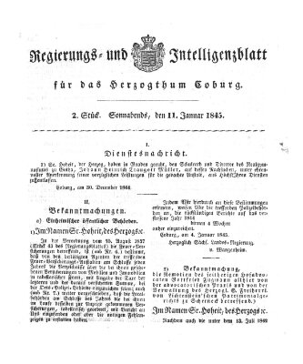 Regierungs- und Intelligenzblatt für das Herzogtum Coburg (Coburger Regierungs-Blatt) Samstag 11. Januar 1845