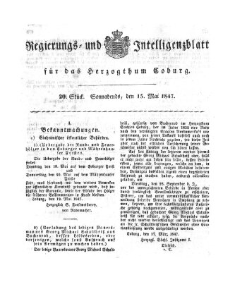 Regierungs- und Intelligenzblatt für das Herzogtum Coburg (Coburger Regierungs-Blatt) Samstag 15. Mai 1847