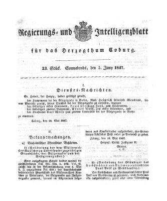 Regierungs- und Intelligenzblatt für das Herzogtum Coburg (Coburger Regierungs-Blatt) Samstag 5. Juni 1847