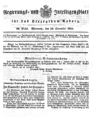 Regierungs- und Intelligenzblatt für das Herzogtum Coburg (Coburger Regierungs-Blatt) Mittwoch 24. Dezember 1851