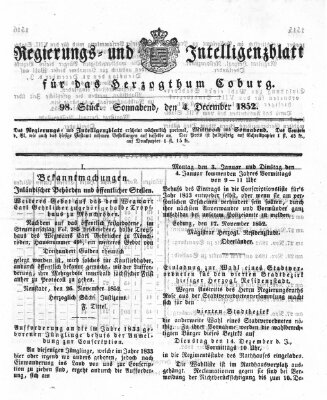 Regierungs- und Intelligenzblatt für das Herzogtum Coburg (Coburger Regierungs-Blatt) Samstag 4. Dezember 1852