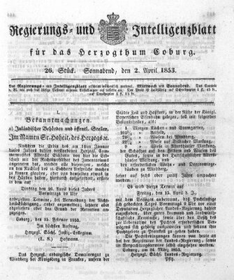 Regierungs- und Intelligenzblatt für das Herzogtum Coburg (Coburger Regierungs-Blatt) Samstag 2. April 1853