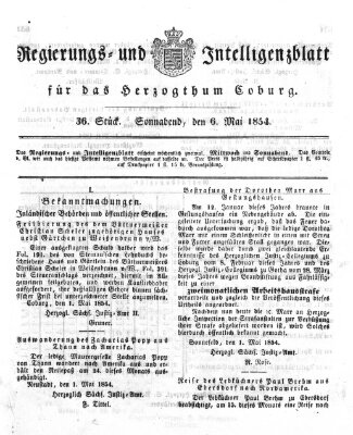 Regierungs- und Intelligenzblatt für das Herzogtum Coburg (Coburger Regierungs-Blatt) Samstag 6. Mai 1854