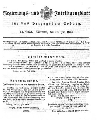 Regierungs- und Intelligenzblatt für das Herzogtum Coburg (Coburger Regierungs-Blatt) Mittwoch 19. Juli 1854