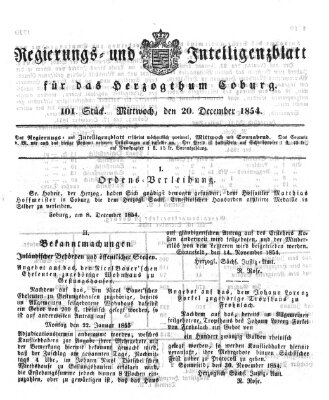 Regierungs- und Intelligenzblatt für das Herzogtum Coburg (Coburger Regierungs-Blatt) Mittwoch 20. Dezember 1854
