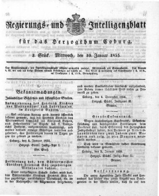 Regierungs- und Intelligenzblatt für das Herzogtum Coburg (Coburger Regierungs-Blatt) Mittwoch 10. Januar 1855