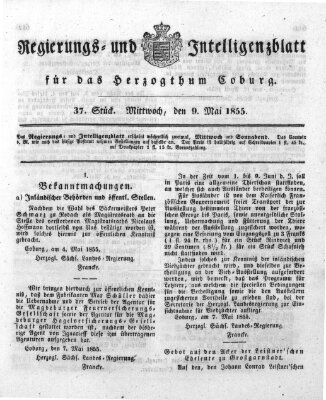 Regierungs- und Intelligenzblatt für das Herzogtum Coburg (Coburger Regierungs-Blatt) Mittwoch 9. Mai 1855