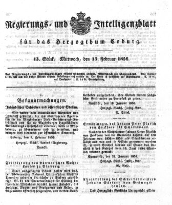Regierungs- und Intelligenzblatt für das Herzogtum Coburg (Coburger Regierungs-Blatt) Mittwoch 13. Februar 1856