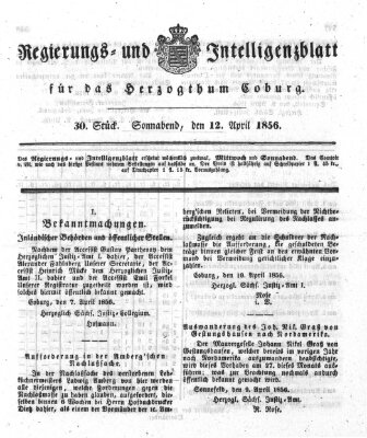 Regierungs- und Intelligenzblatt für das Herzogtum Coburg (Coburger Regierungs-Blatt) Samstag 12. April 1856