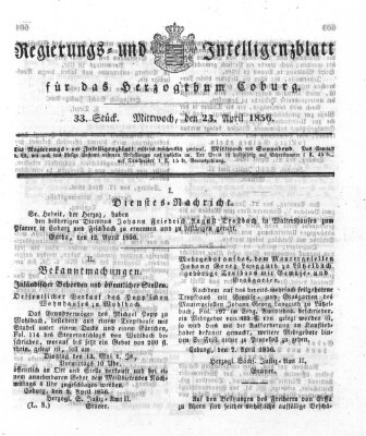 Regierungs- und Intelligenzblatt für das Herzogtum Coburg (Coburger Regierungs-Blatt) Mittwoch 23. April 1856