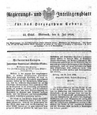 Regierungs- und Intelligenzblatt für das Herzogtum Coburg (Coburger Regierungs-Blatt) Mittwoch 2. Juli 1856