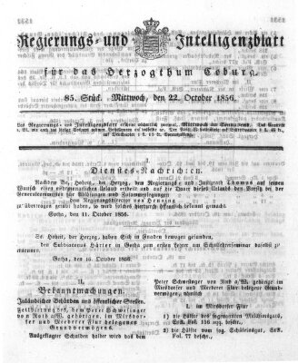 Regierungs- und Intelligenzblatt für das Herzogtum Coburg (Coburger Regierungs-Blatt) Mittwoch 22. Oktober 1856