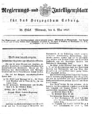 Regierungs- und Intelligenzblatt für das Herzogtum Coburg (Coburger Regierungs-Blatt) Mittwoch 6. Mai 1857