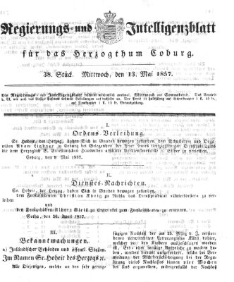 Regierungs- und Intelligenzblatt für das Herzogtum Coburg (Coburger Regierungs-Blatt) Mittwoch 13. Mai 1857