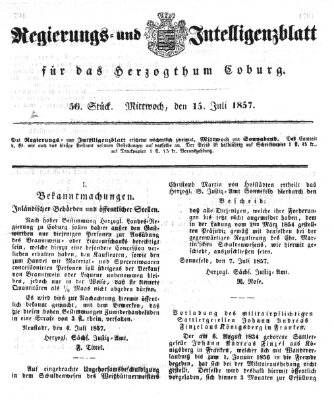 Regierungs- und Intelligenzblatt für das Herzogtum Coburg (Coburger Regierungs-Blatt) Mittwoch 15. Juli 1857