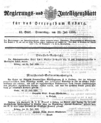 Regierungs- und Intelligenzblatt für das Herzogtum Coburg (Coburger Regierungs-Blatt) Donnerstag 22. Juli 1858
