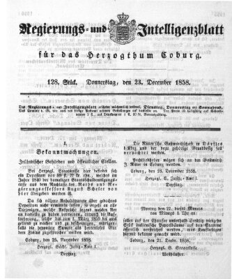 Regierungs- und Intelligenzblatt für das Herzogtum Coburg (Coburger Regierungs-Blatt) Donnerstag 23. Dezember 1858