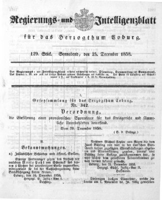 Regierungs- und Intelligenzblatt für das Herzogtum Coburg (Coburger Regierungs-Blatt) Samstag 25. Dezember 1858