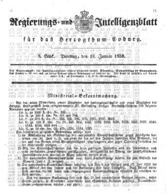 Regierungs- und Intelligenzblatt für das Herzogtum Coburg (Coburger Regierungs-Blatt) Dienstag 18. Januar 1859