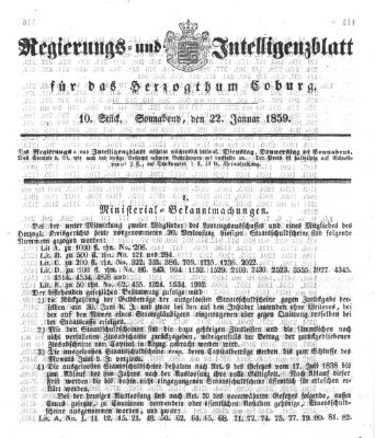Regierungs- und Intelligenzblatt für das Herzogtum Coburg (Coburger Regierungs-Blatt) Samstag 22. Januar 1859
