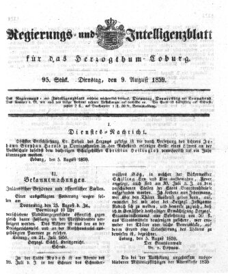 Regierungs- und Intelligenzblatt für das Herzogtum Coburg (Coburger Regierungs-Blatt) Dienstag 9. August 1859