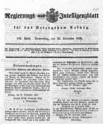 Regierungs- und Intelligenzblatt für das Herzogtum Coburg (Coburger Regierungs-Blatt) Donnerstag 29. Dezember 1859