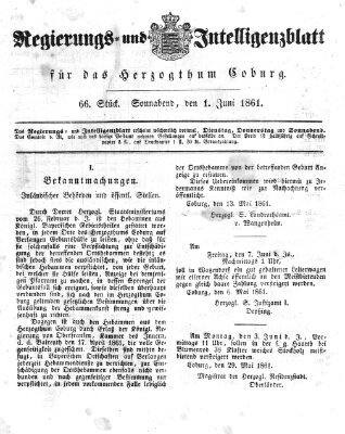 Regierungs- und Intelligenzblatt für das Herzogtum Coburg (Coburger Regierungs-Blatt) Samstag 1. Juni 1861