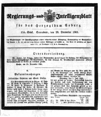 Regierungs- und Intelligenzblatt für das Herzogtum Coburg (Coburger Regierungs-Blatt) Samstag 28. Dezember 1861