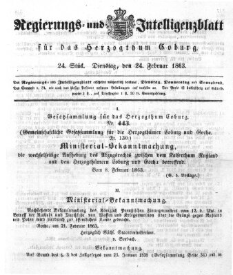 Regierungs- und Intelligenzblatt für das Herzogtum Coburg (Coburger Regierungs-Blatt) Dienstag 24. Februar 1863