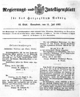 Regierungs- und Intelligenzblatt für das Herzogtum Coburg (Coburger Regierungs-Blatt) Samstag 11. Juli 1863